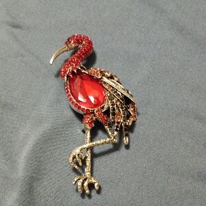 Elegant Red Bird Brooch